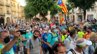 Recolzament a Jordi Turull en el tram amb sortida de Montblanc de la "Travessa per la llibertat"