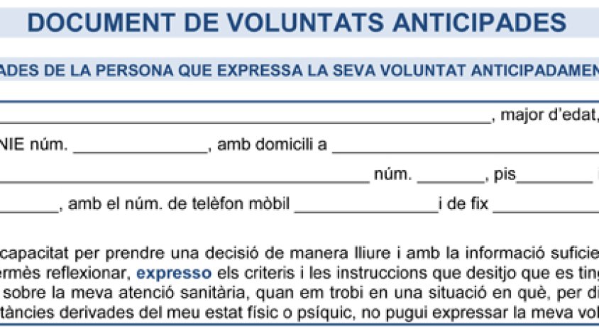 Exemple d'un document de Voluntats Anticipades