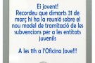 Reunió sobre el nou model de gestió i tramitació de subvencions per a entitats juvenils a Montblanc
