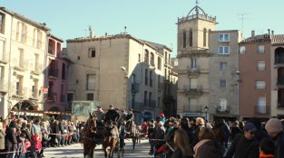 Una imatge de la celebració dels Tres Tombs a Santa Coloma de Queralt, aquest dissabte 16 de gener al matí