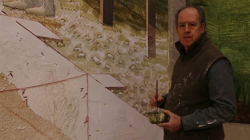 Josep Minguell pinta un conjunt mural al fresc de més de 100 m2 a l'església de Santa Coloma de Queralt