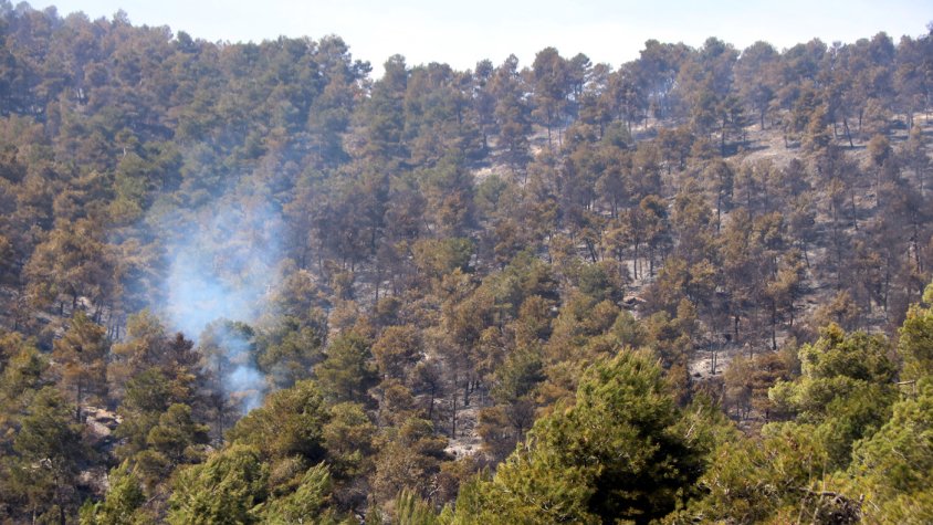 Una dotació de Bombers continua vigilant que no hi hagi cap represa a l'incendi de Senan