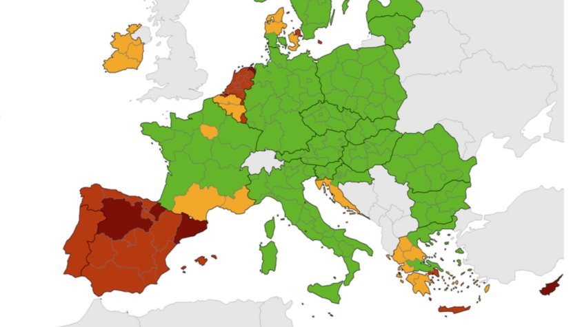 Mapa de l'ECDC sobre el risc per coronavirus a Europa, del 15 de juliol del 2021