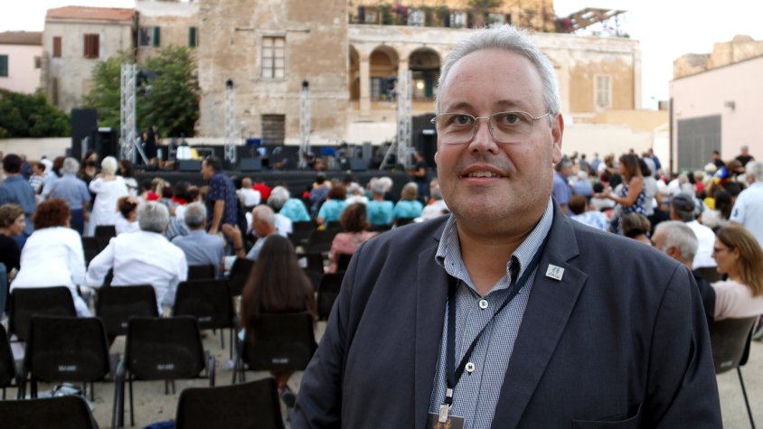 Pla tancat del president d'Adifolk, Ivan Besora, a l'Aplec, a l'Alguer. Imatge del 26 de setembre de 2021.