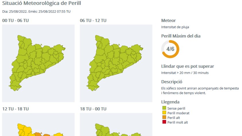 Protecció Civil activa en alerta el Pla INUNCAT per un episodi generalitzat de pluja intensa aquesta tarda