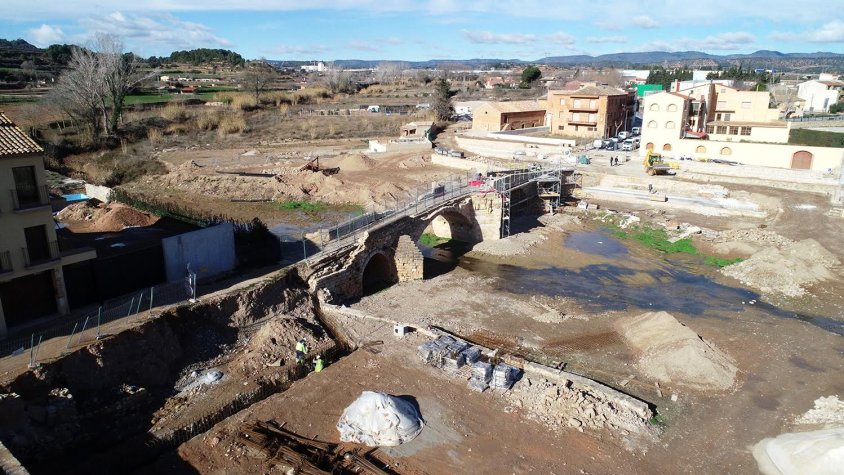 Vista aèrea de les obres del pont Vell