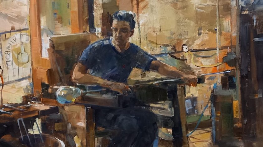 Julio Garcia Iglesias, d’Abrera, va guanyar el premi "Vila vidriera" per la seva obra inspirada en l'artesania del vidre de la vila.