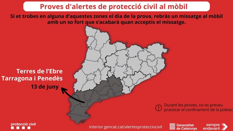 Demà es proven les alertes a mòbils de protecció civil a Tarragona, Terres de l’Ebre i Penedès