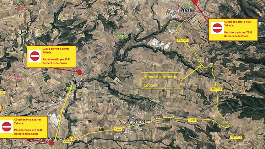 El tall de la carretera C-241d, de Sarral a Pira, es retarden fins el 3 de juliol